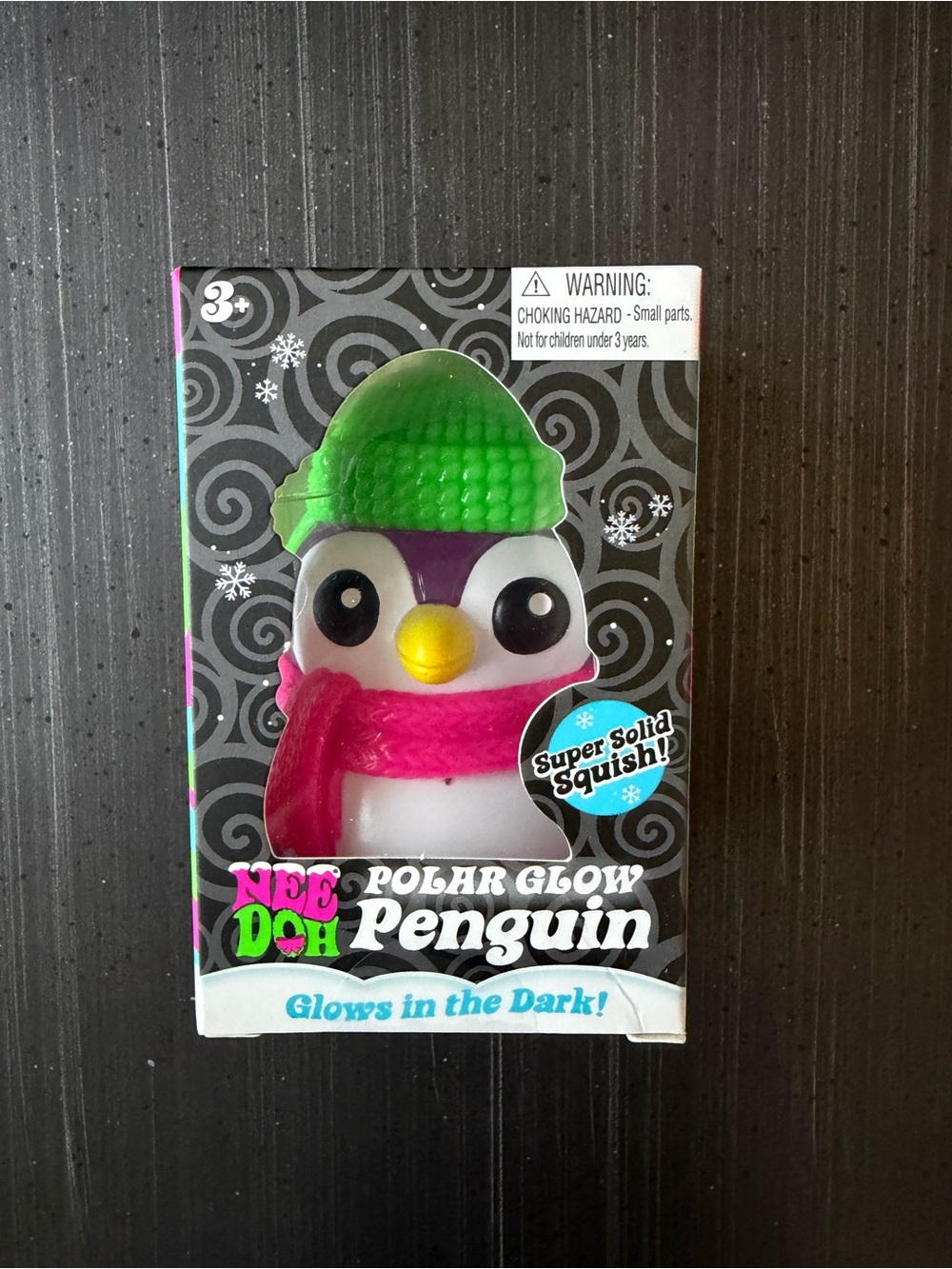 NeeDoh “Polar Glow Penguin” - Green Hat & Pink Scarf - Glows in the Dark